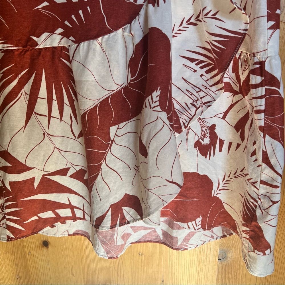 Madewell Rust & White Tropical Print Ruffle Linen Blend Midi Skirt - Picture 6 of 11
